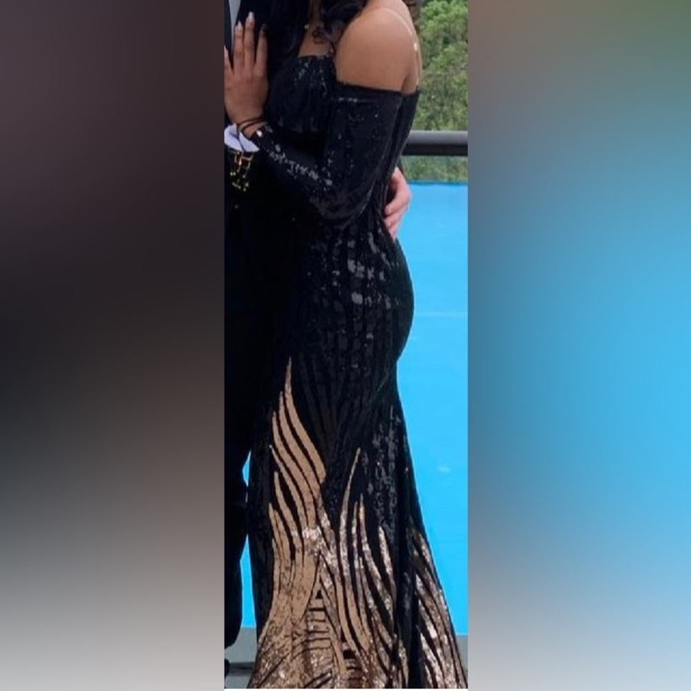 Black and Gold off shoulder dress